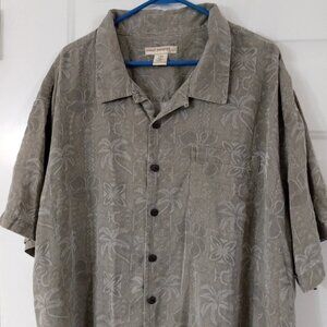 Island Passport Hawaiian Shirt Men 3XL 100% Silk Floral Design Machine Washable